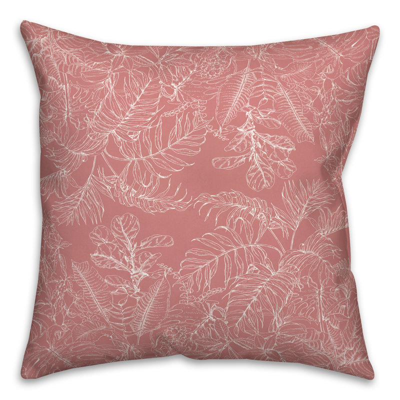 Housse et insert de coussin carré d'extérieur Botanical Sketch 4, Rose, 16 po x 16 po