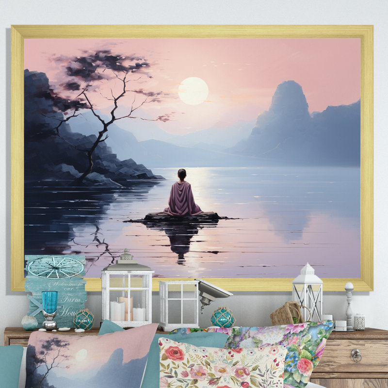 «Peach Buddhism Buddhist Serenity I», reproduction d'art sur toile, H 24 po x l 32 po x P 1 po, Encadrement doré