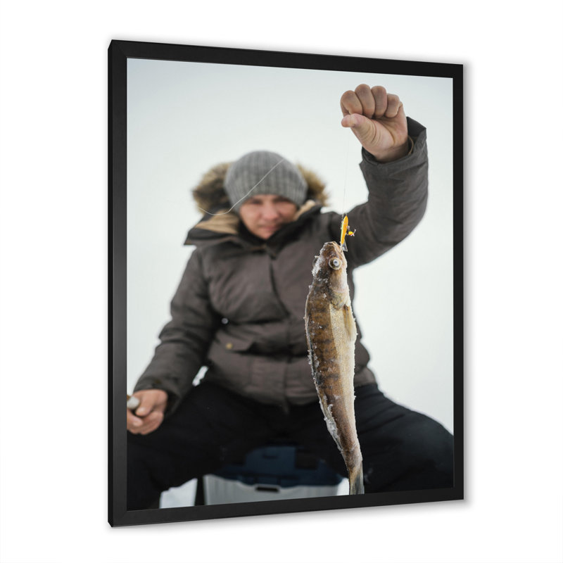 " Winter Fishing Nautical Escapes ", 32" H x 16" W x 1" D, Black Picture Framed