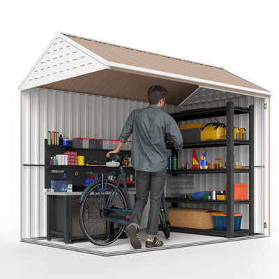 8' x 6' Outdoor Storage Shed, Metal Garden Shed with Window & Double Lockable Door, Outdoor Tool Shed Storage with Sloped Roof for Backyard, Patio, Garage, Lawn