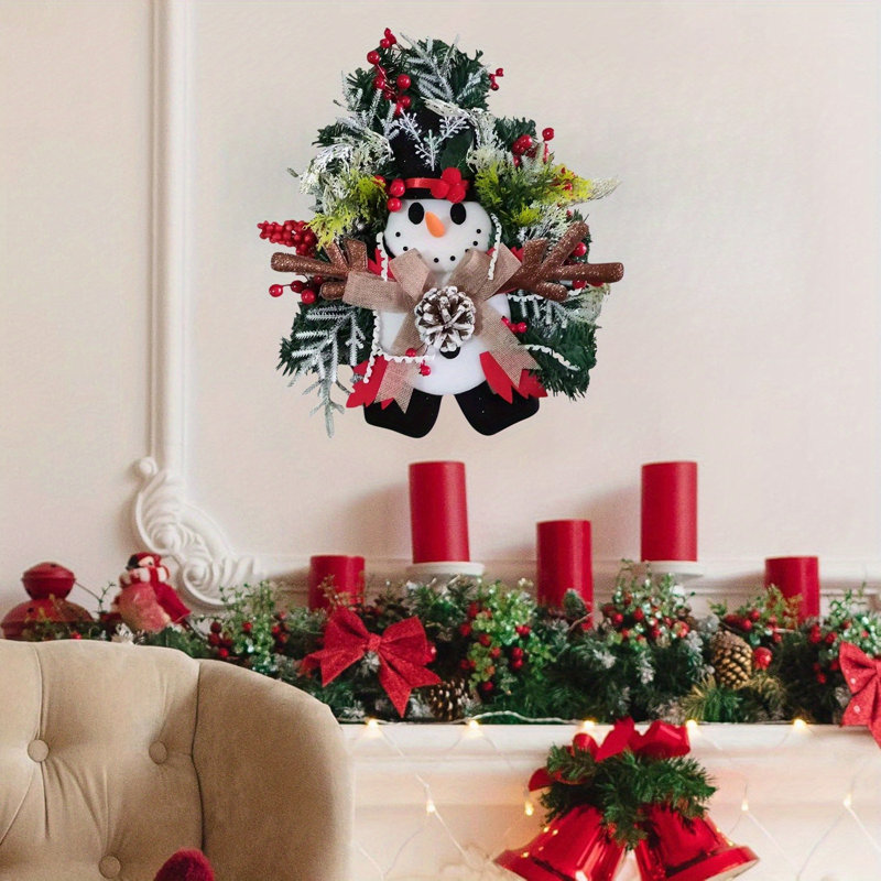 Muised Snowman Swag, Snowman Wreath, Christmas Wreath, Christmas Door Wreath