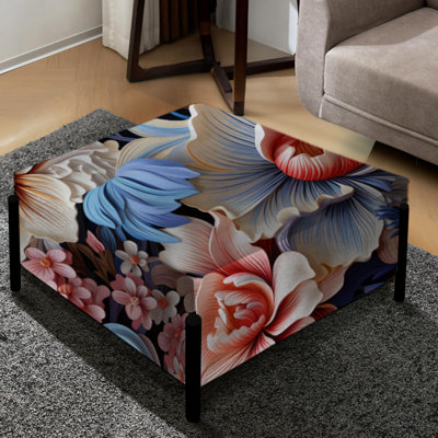 Motif floral méditerranéen en bleu - Grand repose-pieds floral