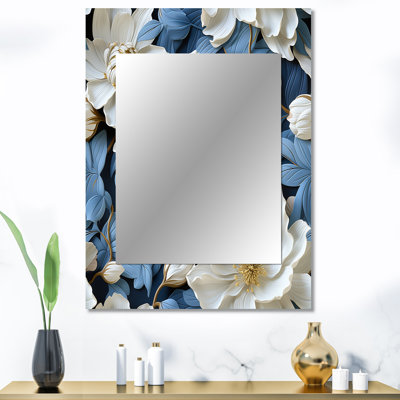Bonetti Blue And White Blooming Floral Pattern - Floral Unique Mirror, Cottage Large Wall Mirror, Printed Metal Art