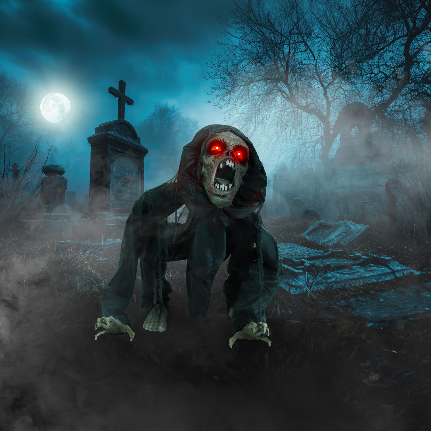 Automate Zombie Sur Balançoire Halloween - 80 Cm Sonore Et Lumineux - Décoration Effrayante P'tit Clown - Piles Non Incluses