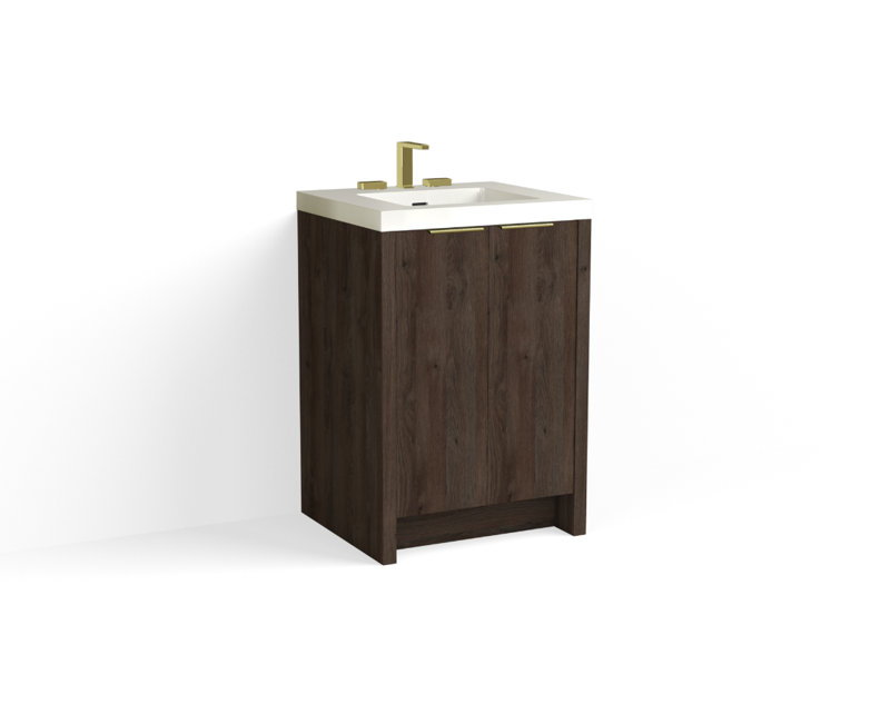 Mesa 24" W Freestanding Single Bathroom Vanity , White Gloss, Charred/Satin Nickel, 8" Widespread