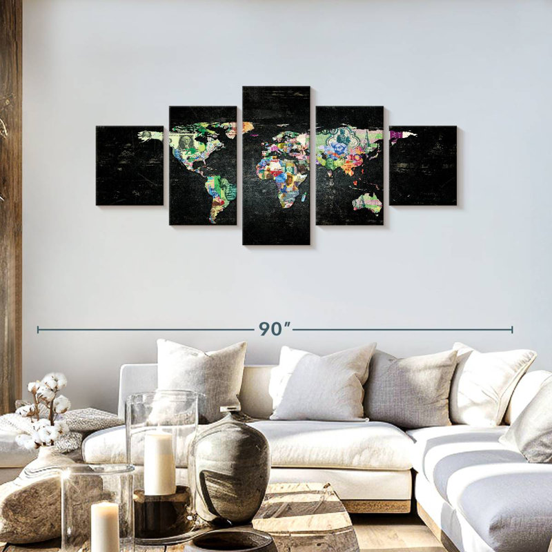 Carte du monde tendance I, H 30 po x l 68 po