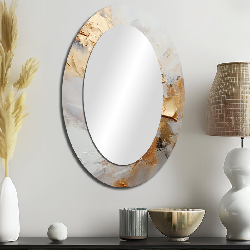 Miroir décoratif ovale abstrait en métal beige et doré Glacier Stone III, 36 po x 24 po