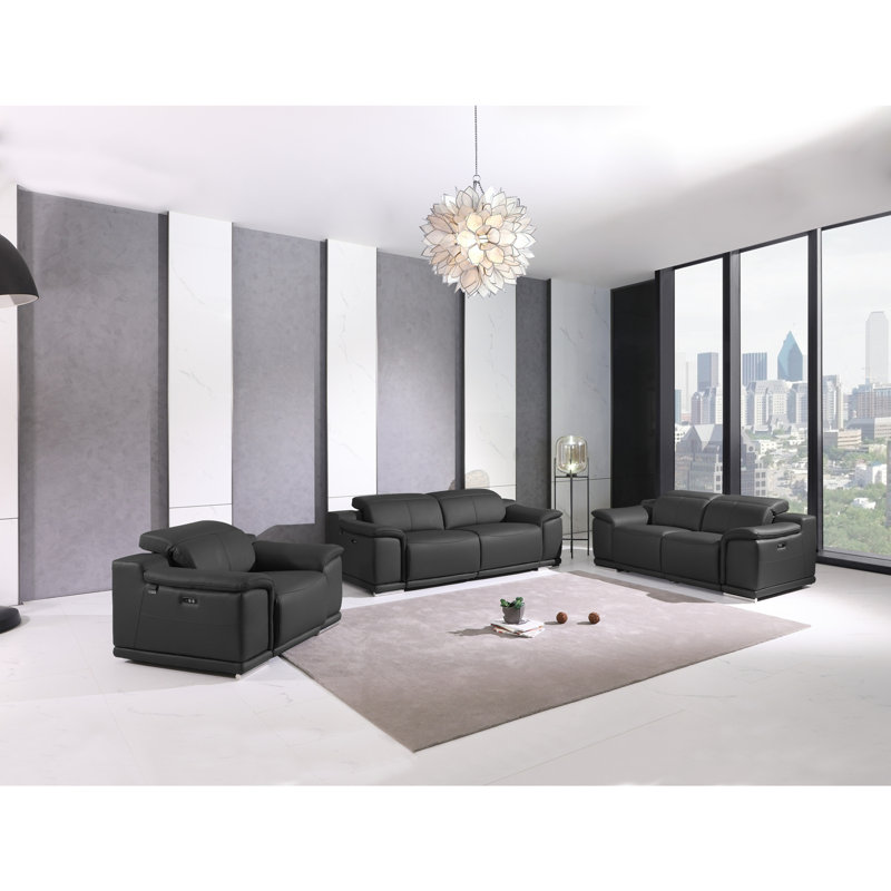 Canapé inclinable électrique en cuir italien véritable, Cuir gris foncé