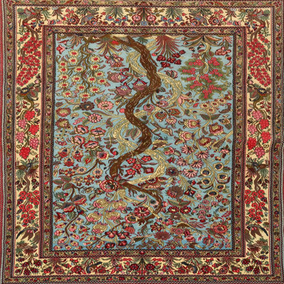 Tapis rouge/bleu/ivoire traditionnel Lache
