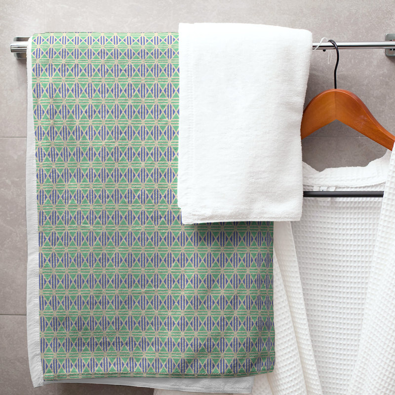 Serviette de bain à losanges, Jaune/Vert/Bleu