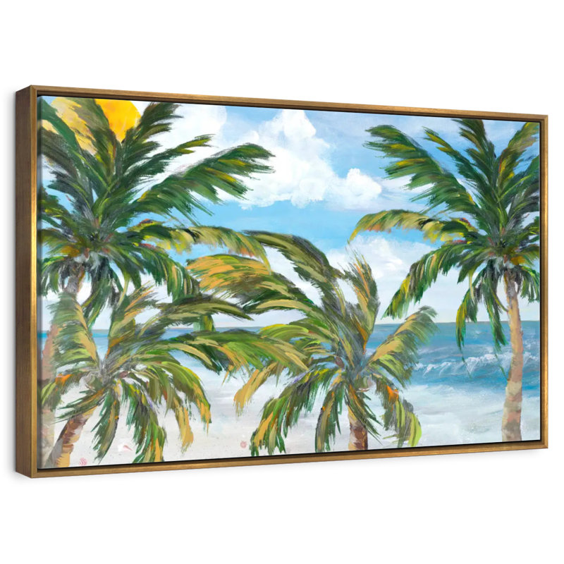 Paradis d'arbres tropicaux, 46 po x 31 po, Cadre flottant doré