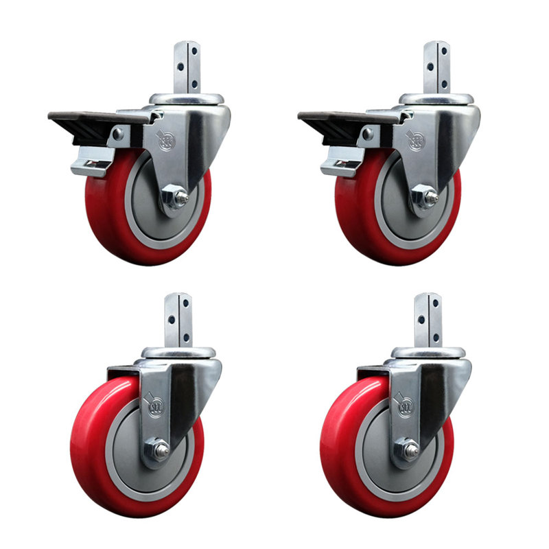 4 Piece Polyurethane Caster Set, Red