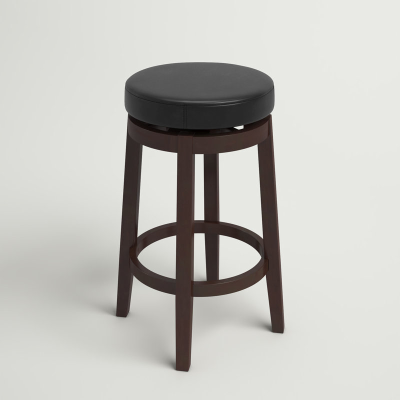 Maya Swivel Upholstered Stool with Solid Wood Frame, Counter Stool (26" Seat Height), Faux Leather-Black