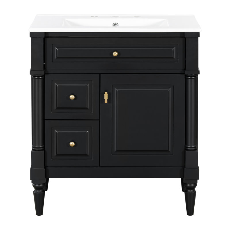 Meuble-lavabo 30 po avec lavabo, noir, Noir