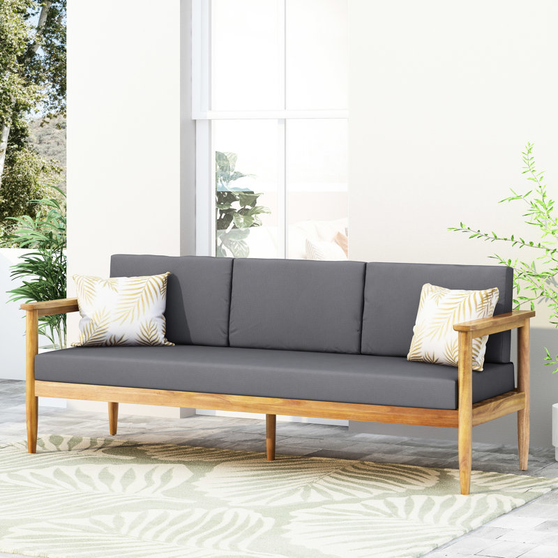 3 places en bois avec coussins extérieurs imperméables et aspect des lattes - Gris foncé élégant