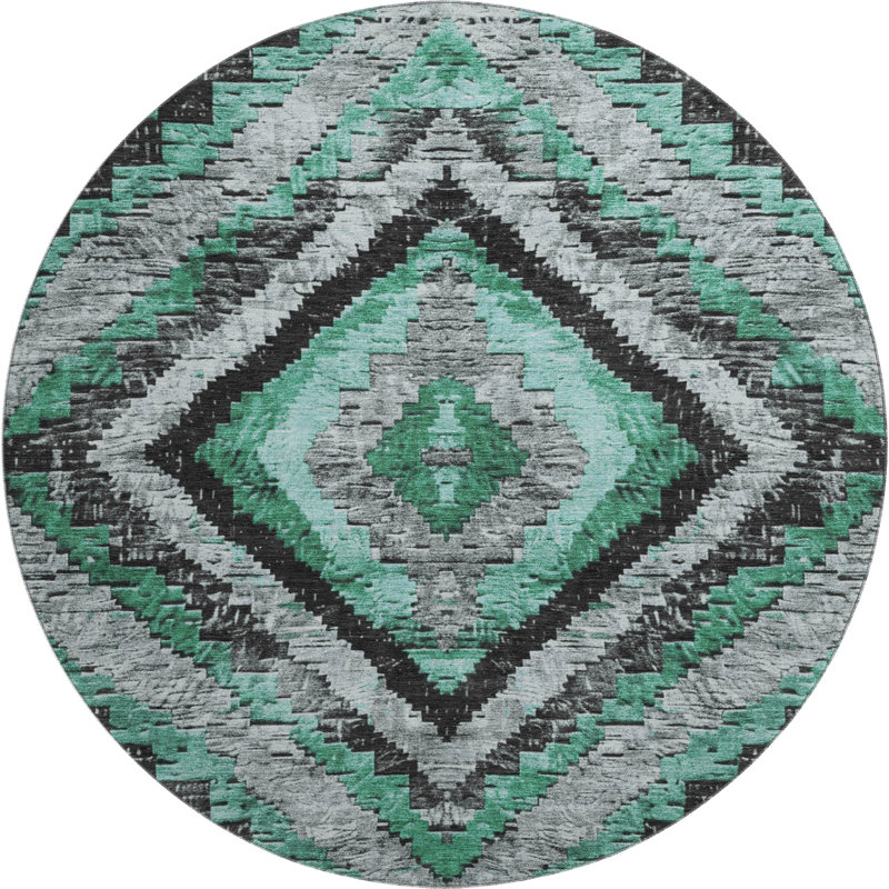 Tapis aztèque AMF1890 de qualité supérieure lavable à la machine, Rond 8 pi