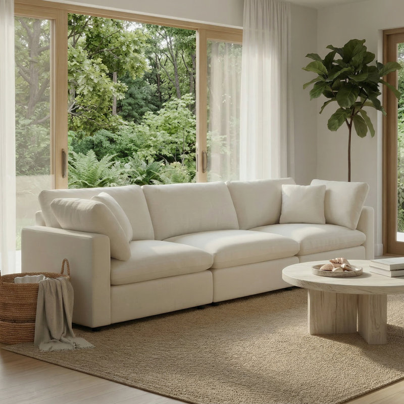 Canapé modulaire surdimensionné à 3 places de 118,5 po de largeur 118,5 po, Beige