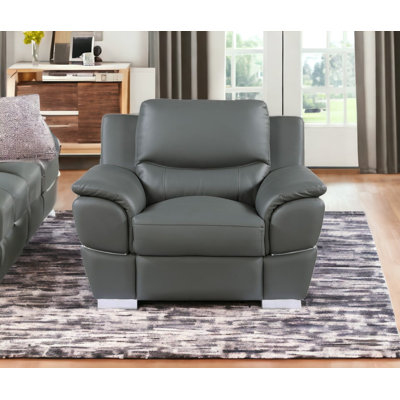 Chaise avec accoudoirs en cuir 48 po gris et argent Daveigh