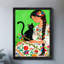 Art rétro encadré noir, "Fille jouant avec un chat", impressions de style rétro-1102722021