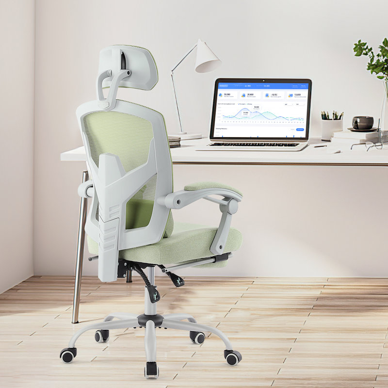 Mesh High Back Ergonomic Office Chair Lumbar Support Pillow Computer Desk Chair, Green, Silver