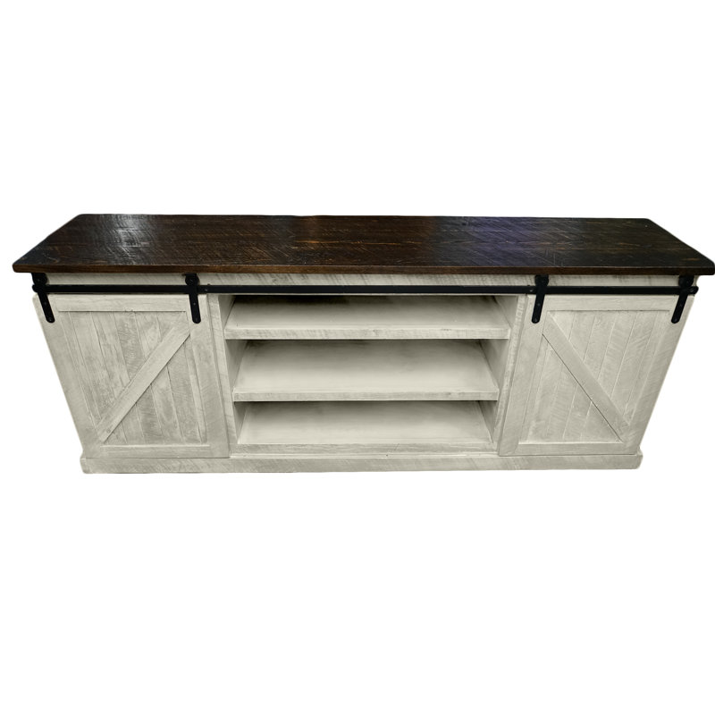 Meuble télé 80 pouces Farmhouse, H 32 po x L 18 po x l 80 po, Blanc doux
