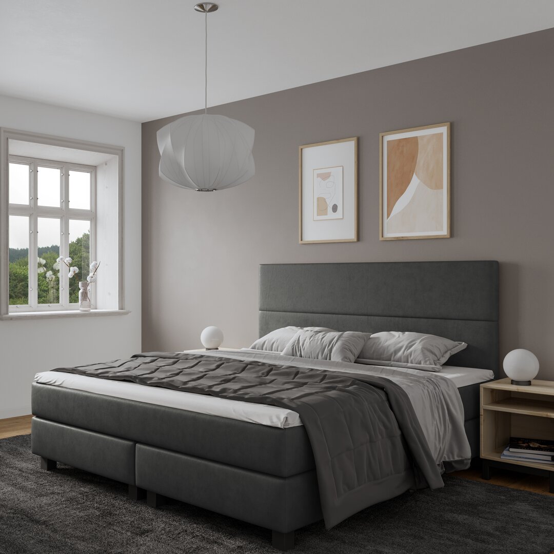 Echtes Boxspringbett Strine mit Visco Topper, mit Kunstleder bezogen