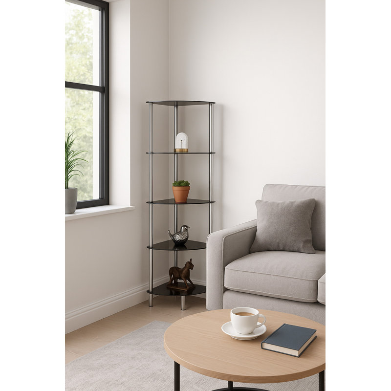 Polo 135cm H x 38.5cm W Steel Corner Bookcase, Black