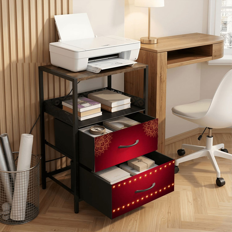 Table de chevet 2 tiroirs avec station de charge, table de chevet pour chambre avec ports USB et amp; Tablette ouverte Outlets - noir