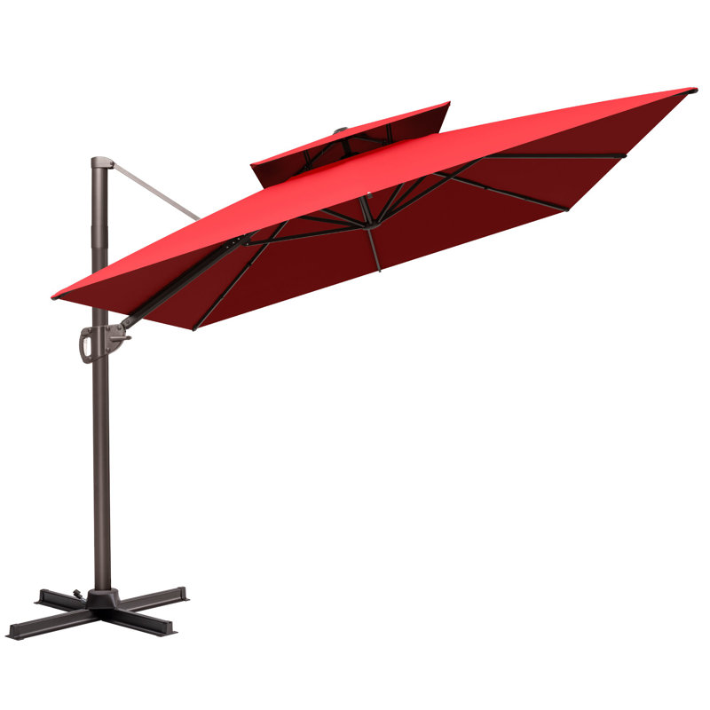 Parasol en porte-à-faux décalé pour terrasse de 141 po x 104 po, base lestée non incluse, Rouge