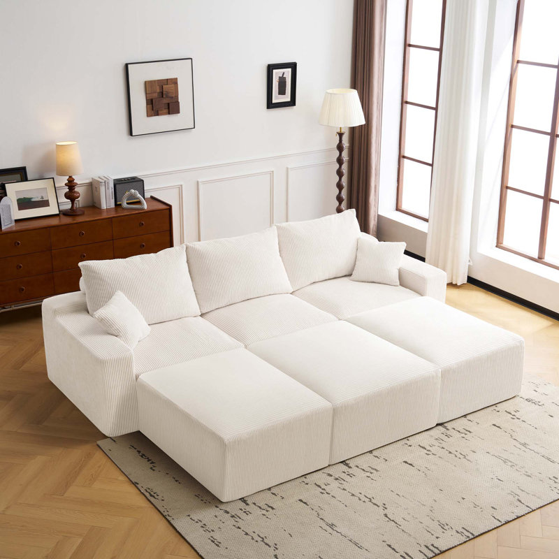 Canapé modulaire 110 po à 3 places en velours côtelé à compression profonde, Velours côtelé beige