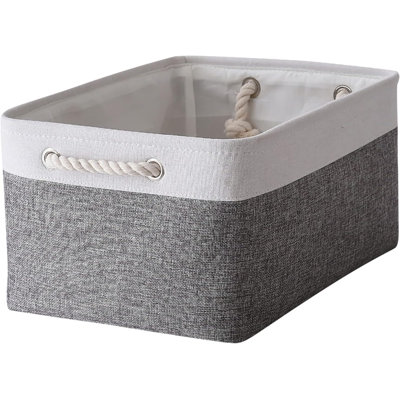 Thewarmhome Organization And Storage Basket For Organizing- 16X12x8 Inch 1 Pack Fabric Storage Cubes, Collapsible Storage Bins For Shelves Organizer Gift Closet Cloth Toy (White & Grey)