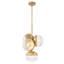 Luminaire suspendu en forme de globe 4 lumières, lustre Mid-Century doré avec verre nervuré, plafonnier convertible semi-encastré réglable