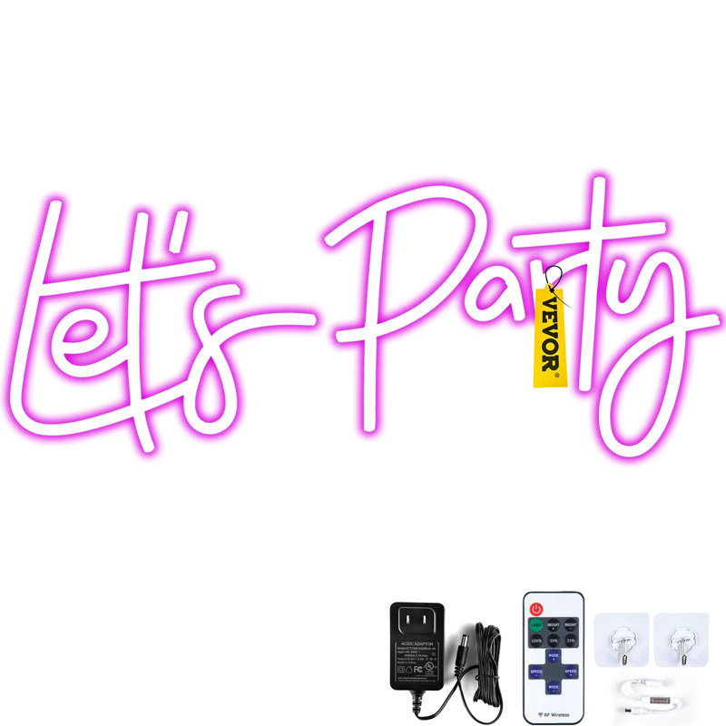 Enseigne néon «let Party», néon rose 23 po x 10 po avec télécommande, 4 modes de flash et luminosité réglable pour la décoration murale, le mariage et la maison