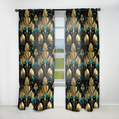 Rich Gold And Emerald Art Deco Glam Pattern - Damask Curtain - Velvet Room Darkening - 1 panel