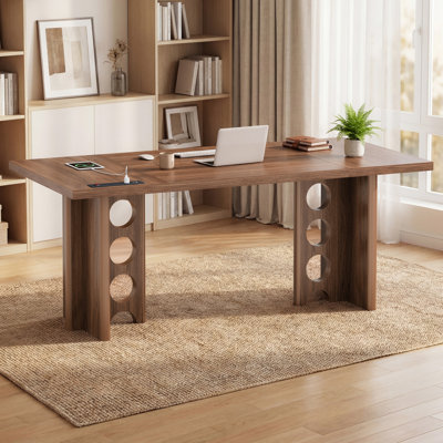 63'' Executive Desk, Large Computer Office Desk With Power Outlet