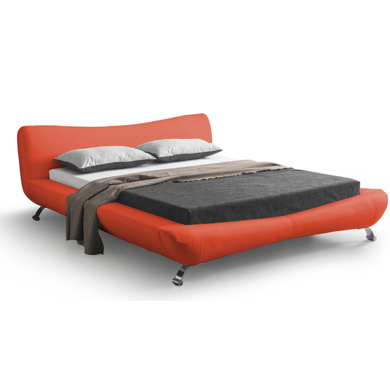 Vegan Leather Platform Bed, Queen, Silver