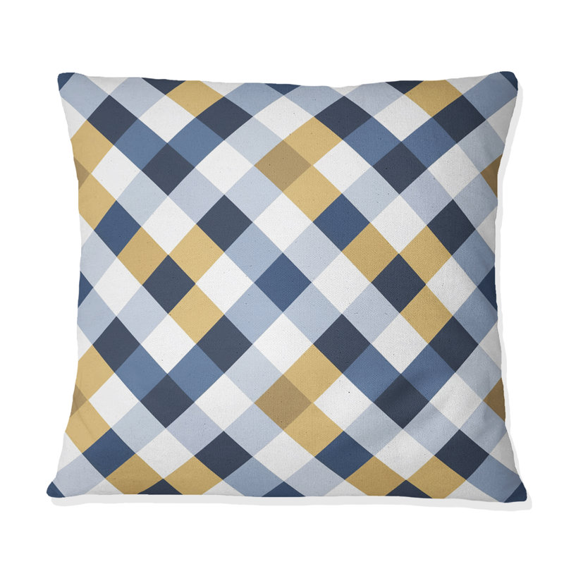 Blue Yellow Gingham Print III - Modern Throw Pillow, 16"H x 16"W