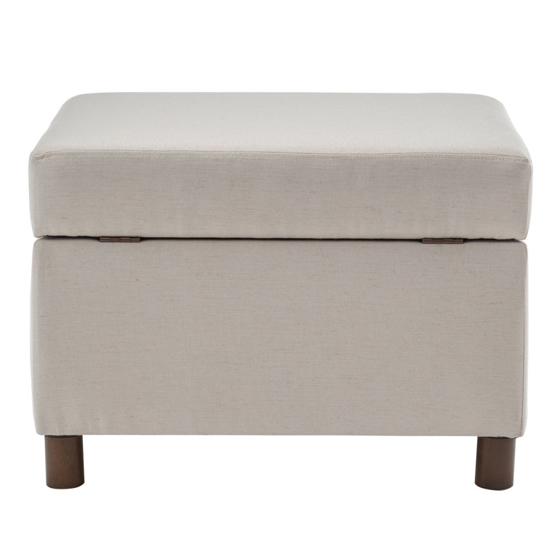 25 Inch Wide Rectangle Storage Ottoman With Wood Legs, Hinged Lid & Upholstered Fabric, 2 Colors Available, Beige