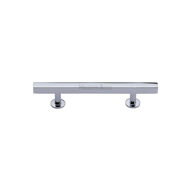 Heritage Brass Heritage Cabinet Pull Square Design with Footings, 9.6cm, Polished Chrome