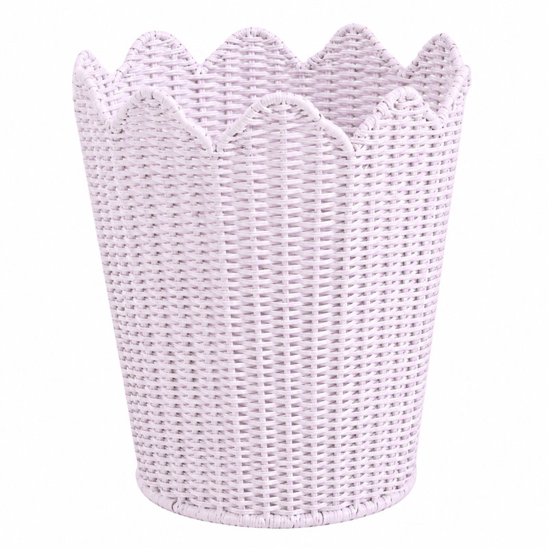 Pale Pink Scalloped Wicker Wastepaper Basket