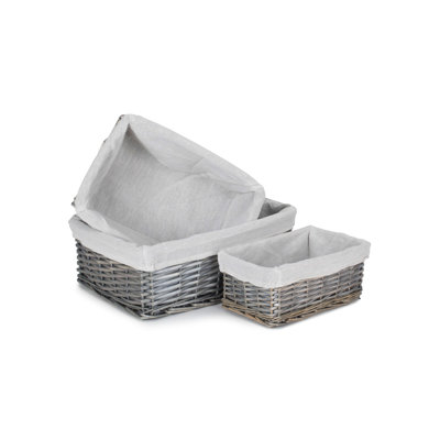 Wicker Lined Storage Basket Set 3