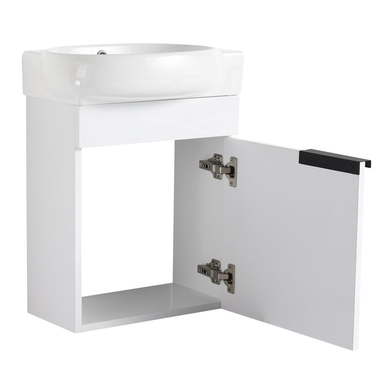 Meuble-lavabo à fermeture en douceur avec lavabo et rangement spacieux, Blanc brillant, Noir