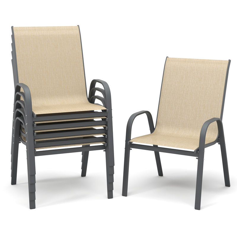Fauteuil de patio empilable Efthemia, Marron clair, Ensemble de 6