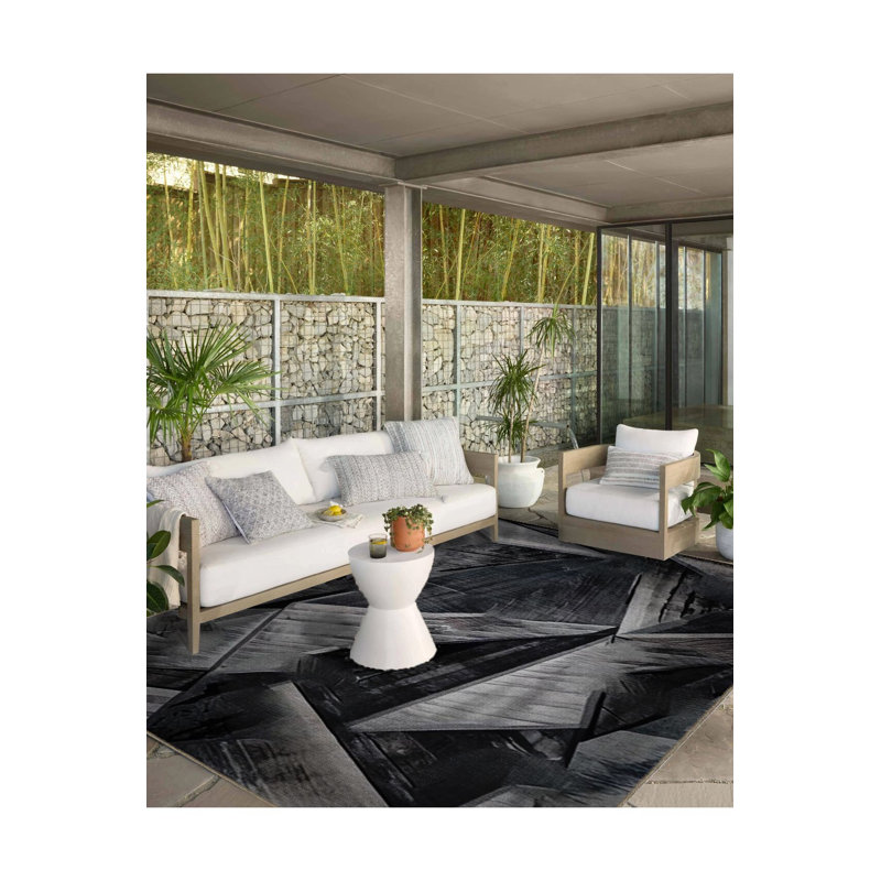 Tapis décoratif noir à motif géométrique vibrant à motif abstrait noir, Sous-tapis rectangulaire de 3 pi 3 po x 6 pi 7 po 