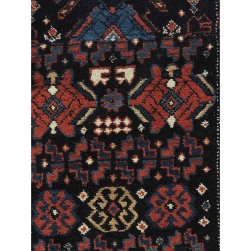 One-of-a-Kind Runner 2'9" X 12'11" 1900s Runner Wool Area Rug in Black/Navy/Red