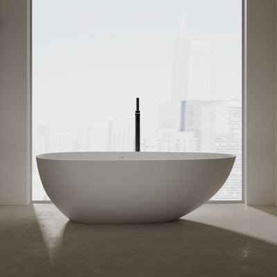 Baignoire de trempage blanche autoportante de 59 po x 29,5 po avec trop-plein et bonde escamotable pour salle de bain MonBlari