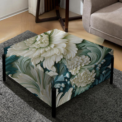 Vert et blanc Paisley Garden Dream - Grand repose-pieds carré damassé