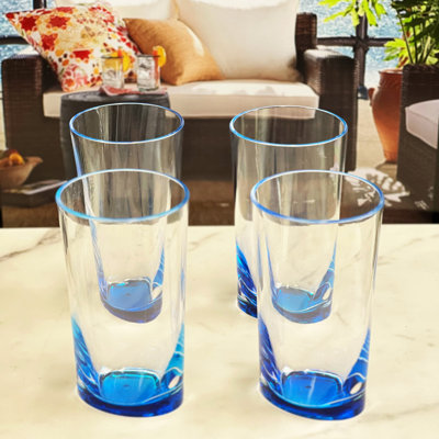 Oval Halo Acrylic Glasses Drinking Set Of 4 Hi Ball (15oz), Plastic Drinking Glasses, Bpa Free Cocktail Glasses, Drinkware Set, Plastic Water Tumblers