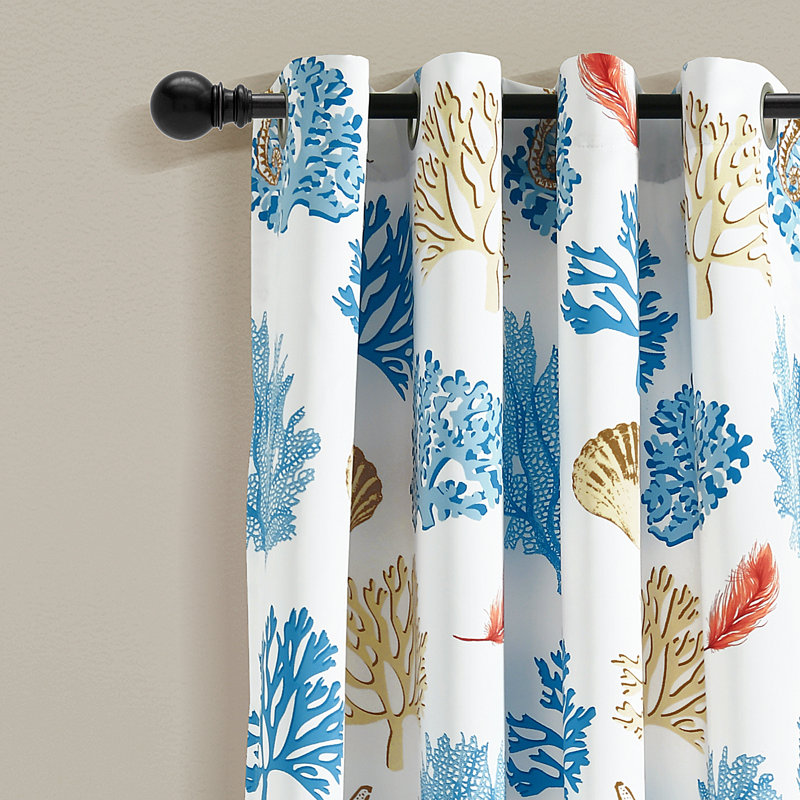 Blue Coral Polyester Blackout Window Panel Set with Grommets