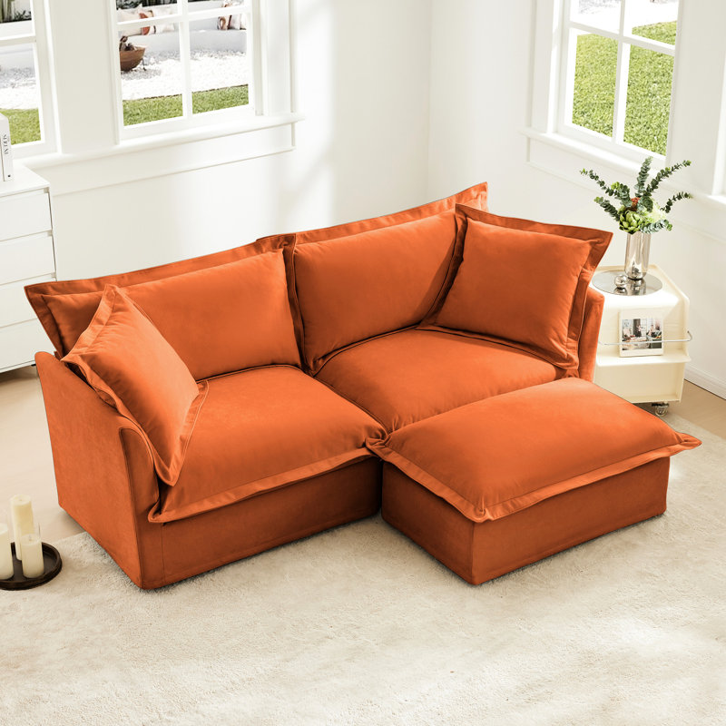 Canapé modulaire à 2 places avec housse convertible détachable, plusieurs coussins moelleux et moelleux, siège luxueux et confortable à haut dossier, conception naturelle en cascade, sièges